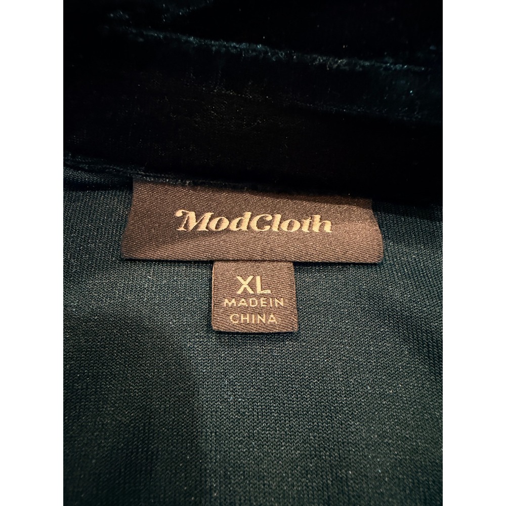 ModCloth Velvet Blouse Womens XL Deep Teal Button Down Long Sleeve Winter - Picture 3 of 8